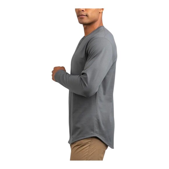 BYLT Basics Drop Cut Long Sleeve Henley Shirt in Gray Minimalist Men's Large - Picture 2 of 9